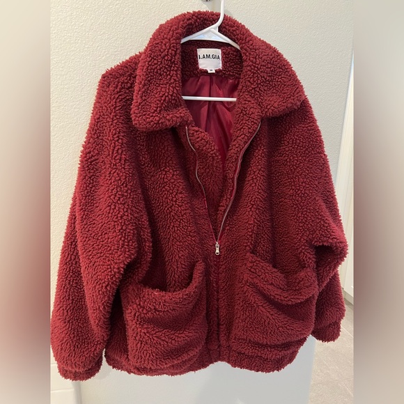 IAMGIA fur burgundy teddy jacket - Picture 9 of 9